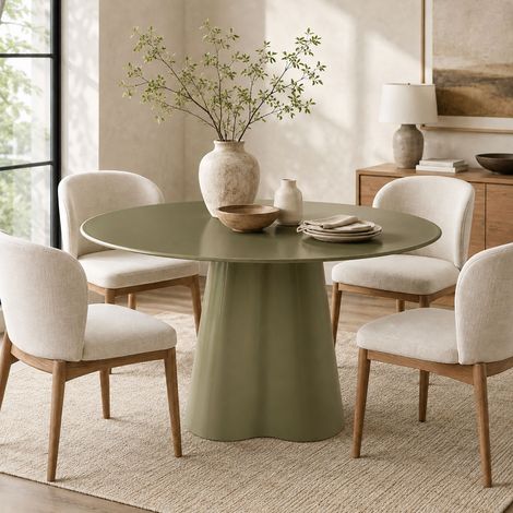Table à manger ronde 120x76 cm en verre trempé peint vert - ARZUL (1/5)