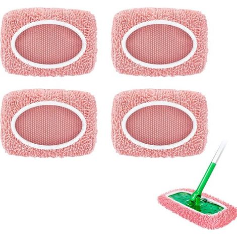 Panni per mocio riutilizzabili, compatibili con Swiffer, 4 pezzi, in ciniglia microfibra, panni per la pulizia lavabili su entrambi i lati (rosa) (1/5)