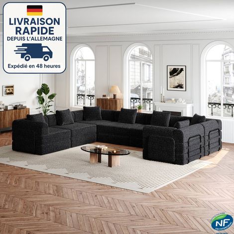 MODFU - Divano trasformabile in ciniglia con cuscini, poltrona, divano imbottito con braccioli e contenitore - Combinazione libera, 6 posti, nero (1/5)