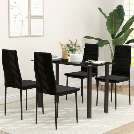 Lot de 4 chaises de salle à manger noires en tissu, dossier haut ergonomique capitonné, sans accoudoirs, pieds métal thermolaqué (1/5)