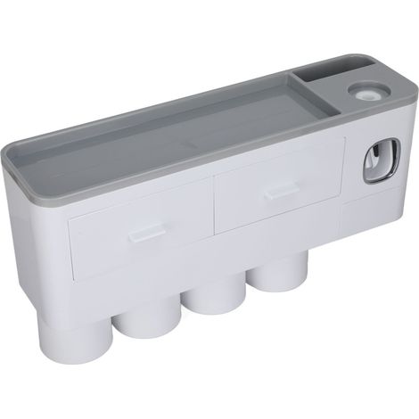 Ensemble porte-brosse à dents magnétique suspendu avec distributeur de dentifrice et presse-tube, support pour tiroir de salle de bain (1/5)