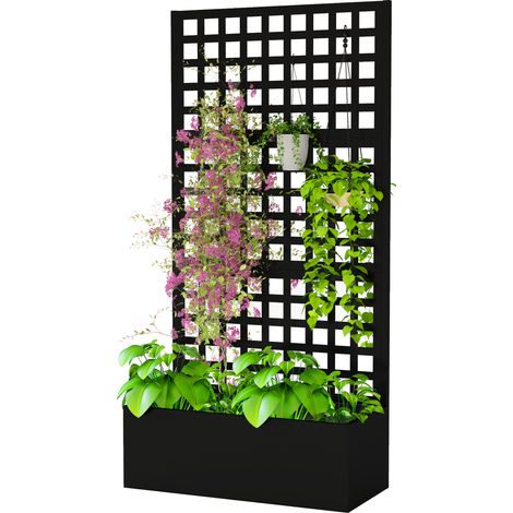Hochbeet aus schwarz verzinktem Stahl, 89 x 40 x 178 cm, mit Rankgitter für Kletterpflanzen, Sichtschutz für den Garten
