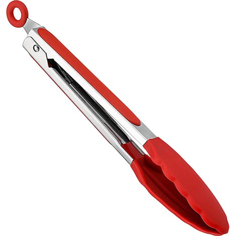 Küchenzange, hitzebeständig, rutschfest, Silikon, Grillzange, rot, 23 cm (1/5)