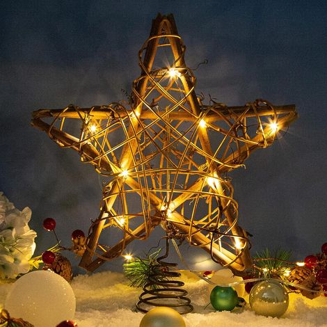 Rattan Star Christmas Tree Topper Natural Star Tree Topper 10 Inch Xmas Tree and Holiday Seasonal Decoration Suitable for General Size Christmas Tree,Star Christmas Tree, Decorative LED Christmas Tree (1/5)