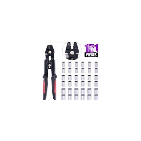 Utensile standard per il taglio di funi metalliche, pinza crimpatrice in acciaio al carbonio da 0,6 cm con manicotti a doppio barilotto in alluminio 150 - Crezuo