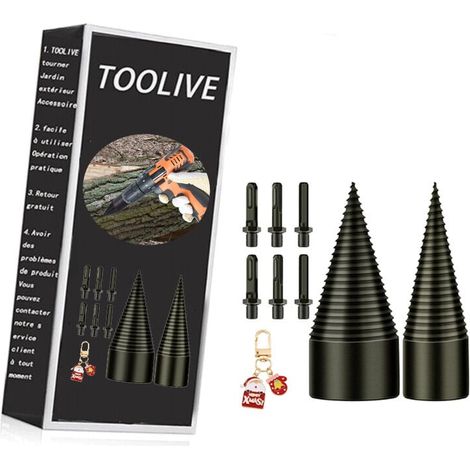 Foret de Fendage de Bois - 32mm+42mm Fendeur de Buche, Fendeuse Bois Cône, Foret Conique avec 6 Poignées, Carré/Rond/Hexagonal pour Perceuse Électrique, Fendeuse à Bois ，cadeau de Noël (1/4)