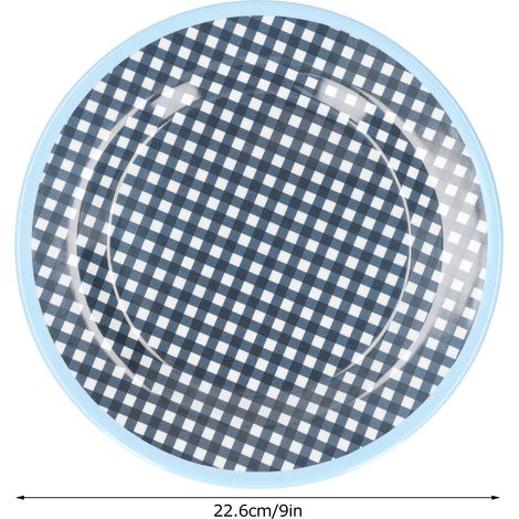 Lot de 12 assiettes à salade en porcelaine imitation haut de gamme, motif quadrillé bleu foncé, pour un usage domestique. (1/5)