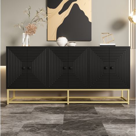 Aparador negro mate 160 x 38 x 75,5 cm con 3 puertas dobles DESVIAE (1/5)
