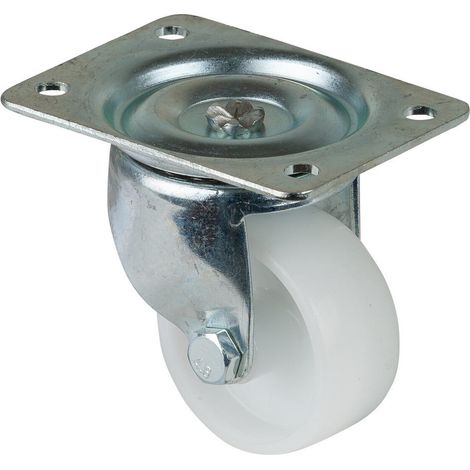 Lenkrolle B10 D. 58mm Trgf. 80kg Kunststoffrad weiß Platte 93x70mm