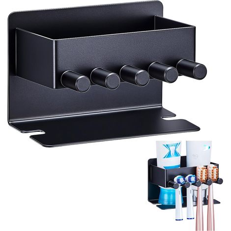 Porte Brosse à Dents Mural, Porte Brosse à Dents Electrique en, Support Brosse a Dent Auto-Adhésif, Rangement pour Porte-Brosses à Dents pour Salle De Bains (Noir) (1/5)
