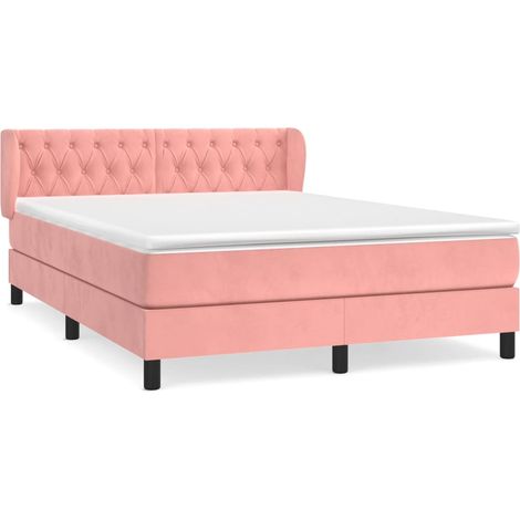 Maison Exclusive - Sommier à lattes de lit avec matelas Rose 140x190 cm Velours (1/5)