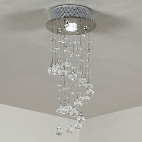 Metal Crystal Ceiling Light Chandelier Elegant Pendant Lamp Living Room Stairway Spiral Rain Drop Pendant Lamp Silver (1/5)