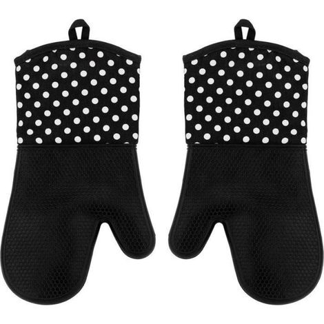Gants de cuisine en silicone antidérapants, résistants à la chaleur et adaptés au four et au gril. Vendus par paire (noirs). (1/5)