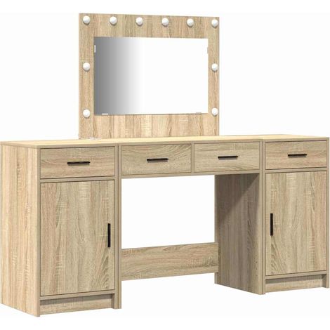 Maison Exclusive - Schminktisch mit Spiegelbeleuchtung 3 pcs Brau