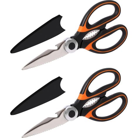 Lot de 2 Ciseaux Cuisine Robustes 21 cm - Ciseaux en Acier Inoxydable avec Protège Lames - Ciseau Cuisine Multifonction - Ciseaux Volaille, Poisson, Os, Viande, Légumes, Herbes & Barbecues (1/5)