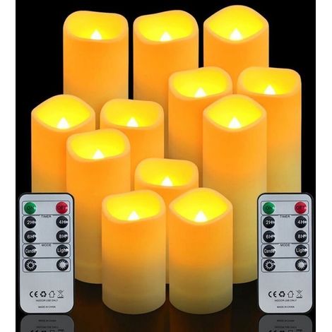Lot de 12 Bougies à LED ,Bougies à piles à LED Bougies pilier avec télécommande et minuteur flamme vacillante Decoration Noël (1/4)
