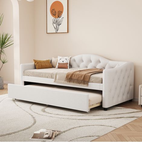 Bett Tagesbett ausziehbar 90x200 Leinen Beige HAVRYA (1/5)