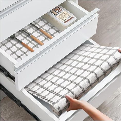 Rivestimento per cassetti e ripiani, rivestimento antiscivolo per mobili da cucina, non adesivo, spesso, resistente, impermeabile, lavabile, strisce bianche, 12" x 10 piedi (1/4)