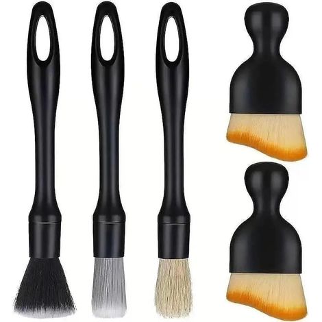 Ensemble de 5 brosses pour l'intérieur de votre voiture : brosses de nettoyage à poils souples et rigides pour la poussière, les pneus, les aérations et les recoins Kit de nettoyage complet pour voit (1/5)