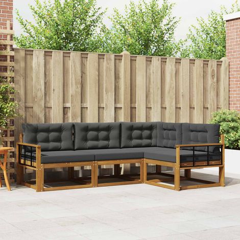 Outdoor-Sofagarnitur mit Kissen 4 pcs Natur und Anthrazit