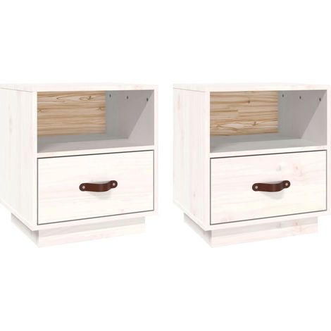 Set 2 comodini con cassetto e vano a giorno 40 x 34 x 45 cm in legno di pino bianco DEC034906