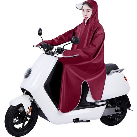 Imperméable vélo électrique adulte grande protection Oxford, cape pluie cyclisme manches, bordeaux 5XL (1/5)