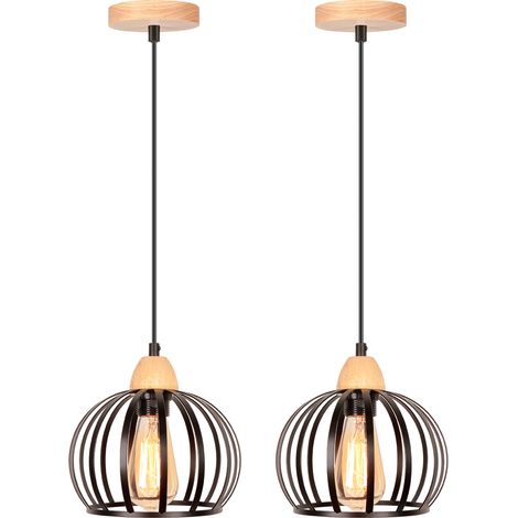NORCKS Vintage Pendant Light, Round Metal Shade, 20 cm In Diameter, Modern Style, Black, E27 Bulb, 2PCS (1/5)
