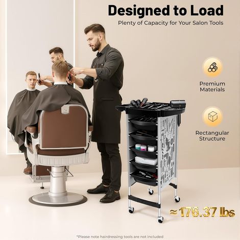 Chariot de coiffeur avec 5 tiroirs à 6 étages - Chariot de travail pour coiffeur et salon de beauté - Blanc (1/5)