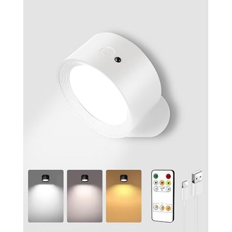 Rechargeable Wireless LED Wall Light, Touch Bedside Lamp, Color Temperatures, Remote Control and Touch Control, Swivel, Adjustable for Living Room and Bedroom White (1/2)