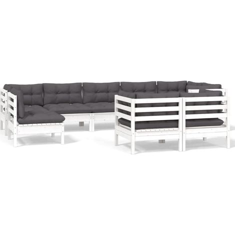 Maison Exclusive - Set Divani da Giardino 9 pz con Cuscini BiancLegno di Pino (1/5)