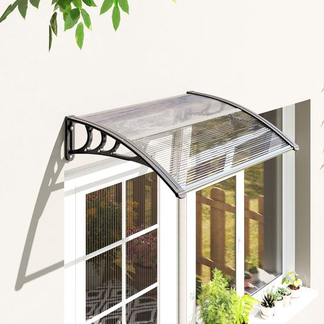 Auvent porte entrée 100×75cm, toit polycarbonate aluminium, protection pluie UV, abri terrasse balcon, transparent