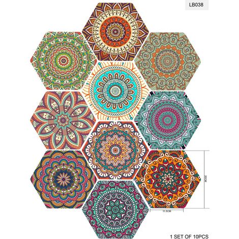 (200 mm x 230 mm de diamètre) 10 stickers hexagonaux style industriel