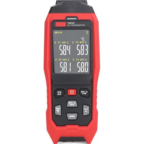 Thermomètre numérique à contact 4 canaux Type K rouge, mesure précise multi-sondes, testeur de température industriel professionnel (1/5)