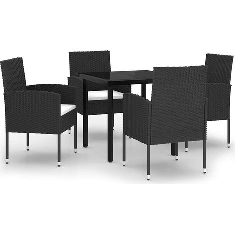 Ensemble repas de jardin table et 4 chaises résine tressée et verre noir 5 pièces (1/5)