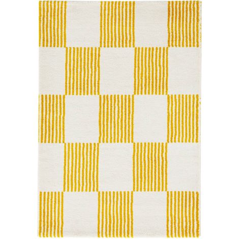 Yellow and white checkerboard interior carpet, Fergew, 160x120 cm