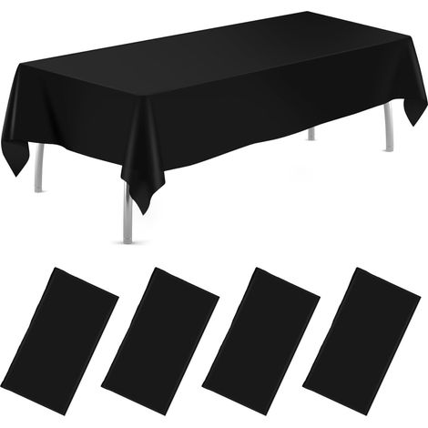 Lot de 4 nappes rectangulaires jetables en plastique pour fêtes, événements et mariages, intérieur et extérieur, événements sur le thème des fêtes de remise de diplôme (noir, 137 x 274 cm) (1/5)