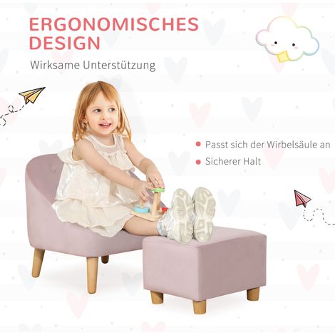 Fauteuil enfant HOMCOM avec pouf assorti, 3-5 ans, design adorable, revêtement velours, 51x51x50 cm, rose (1/4)