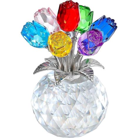 Figurine rose cristal coloré avec vase, statuette décorative 8x7x105 cm, cadeau romantique anniversaire (1/5)