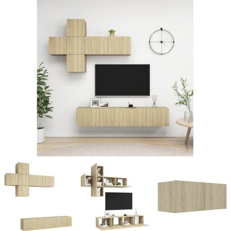 Schrankset - vidaXL 7-tlg. TV-Schrank-Set Sonoma-Eiche Holzwerkstoff - Wandmontage (1/5)