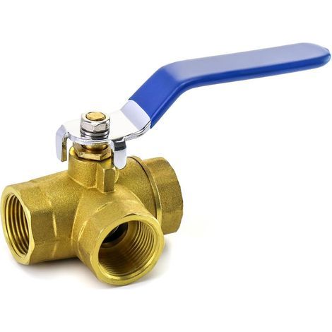 Three-way ball valve, forged brass, 3/4" female thread, L-port design, for water and gas (1/5)