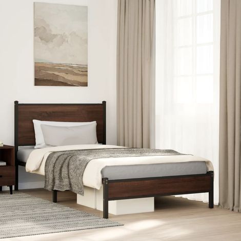 Metallbett ohne Matratze Braun Eichen-Optik 100x190 cm (1/5)