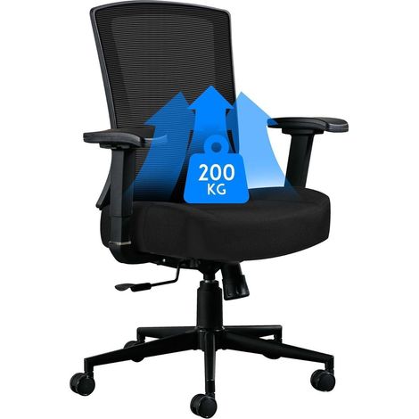 Bürostuhl Mesh ergonomisch 200KG Sitzfläche 53cm X-Large Schwarz (1/5)