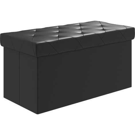 Banc coffre pliable 84L, fond de lit cuir PU, couvercle rembourré, 76x38x38cm, noir