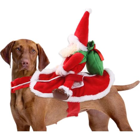 Costume Chien Chat Santa Claus - Tenue Fête Noël - Déguisement Cavalier Père Noël - Pour Chiens et Chats - Tailles S à XL (1/5)