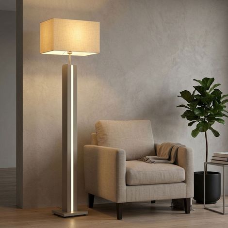 LED Stehlampe Standleuchte Wohnzimmerlampe Touchdimmer Sand Metall Leinen H150cm (1/5)
