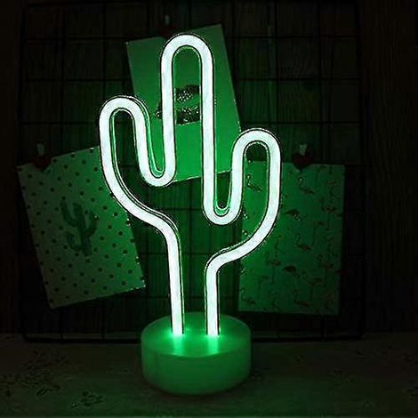 Lampe de nuit néon cactus avec support, enseigne lumineuse décorative à piles, décoration murale pour salon, chambre, Noël. (1/5)