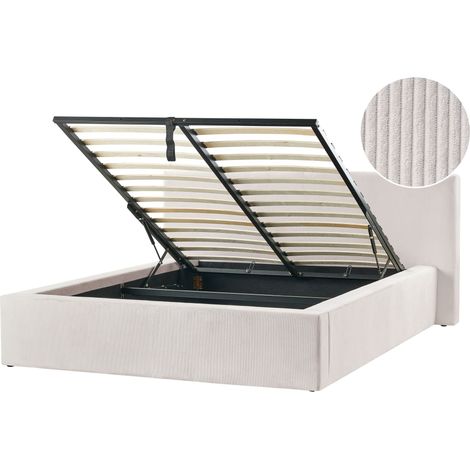Letto imbottito in velluto a coste 140 x 200 cm con contenitore beige chiaro Lillebonne