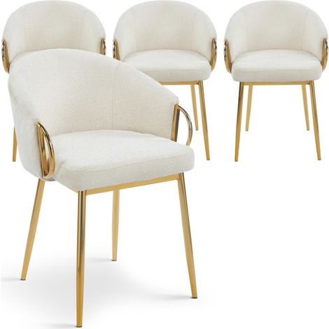 Lot de 4 Chaises en Tissu Bouclette "Julia" 74cm Beige & Or (1/5)