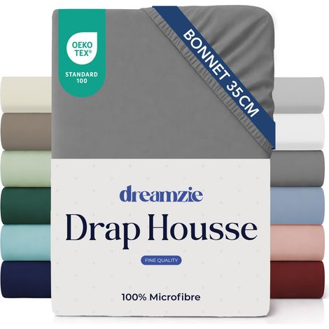 Drap Housse 180x200cm Anthracite Grand Bonnet 35cm (1/5)