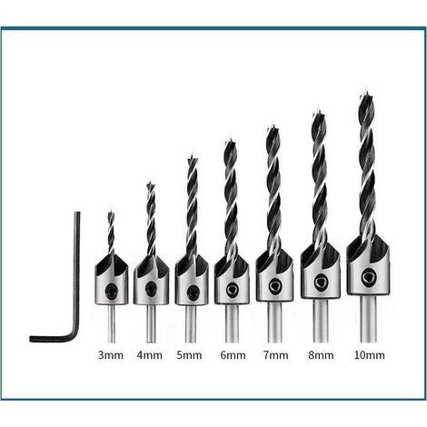 Stufenbohrer-Set für Holzbearbeitung, Fixpunktbohrung, hohe Härte, 3–10 mm, Anfasen, für Naturholz, 7-teiliges Set + Schraubenschlüssel, OPP-Beutel (1/5)
